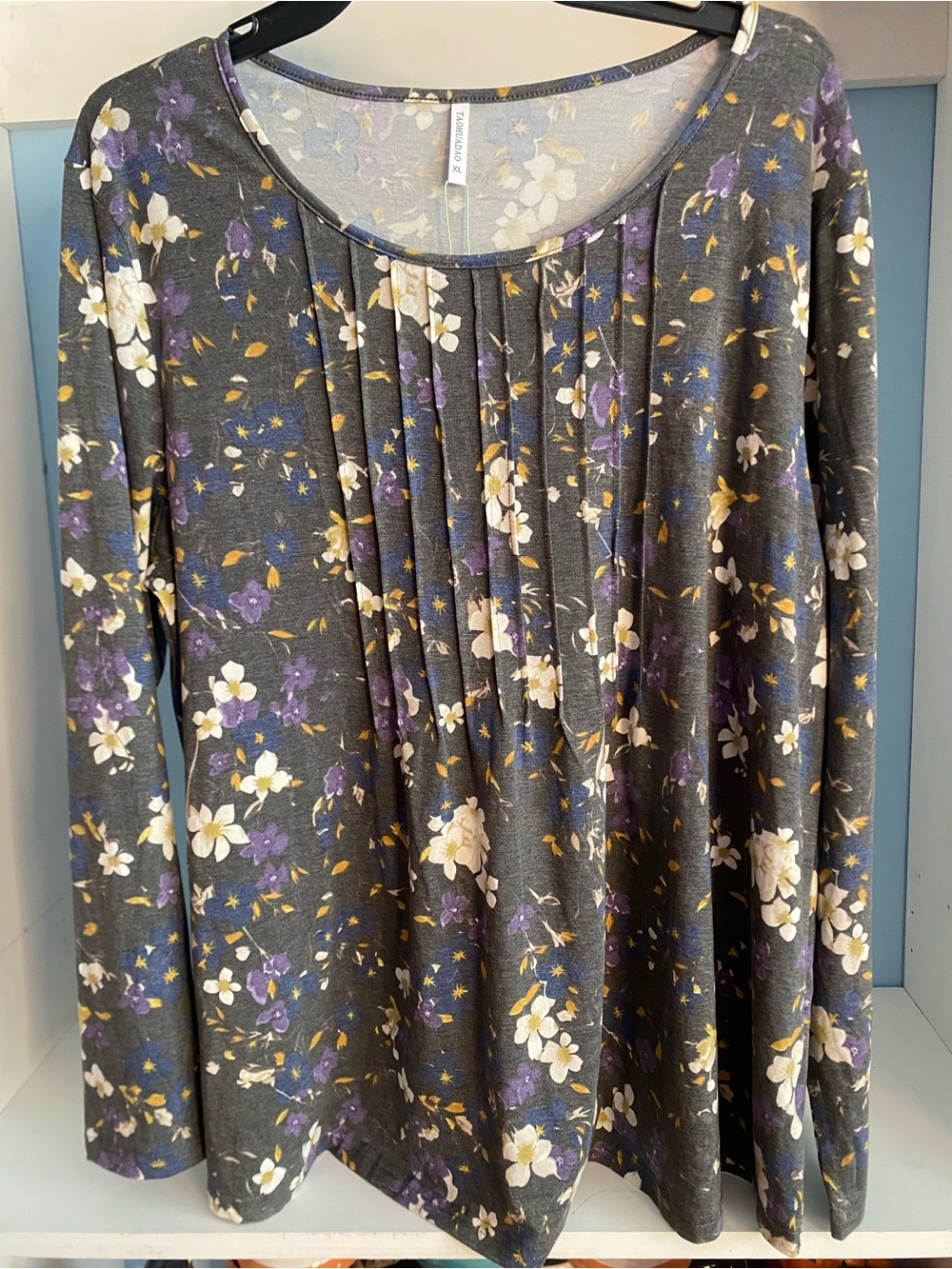 TAOHUADAO women's cottage core ditsy floral pleated flowy tunic top XL